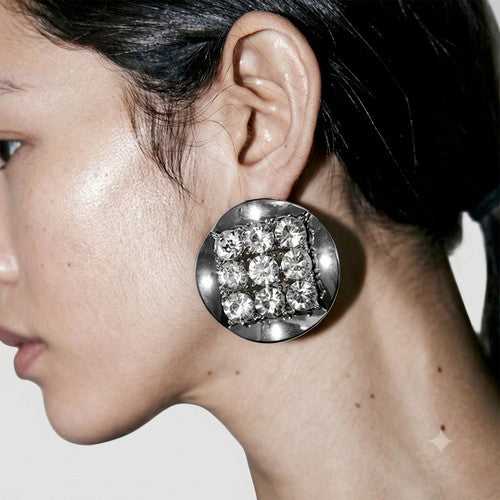 Gold Plated Jumbo Disc CZ Earrings in Silver