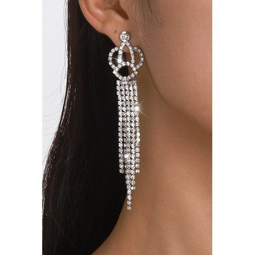 Crystal Crown Fringe Tassel Earrings in Silver