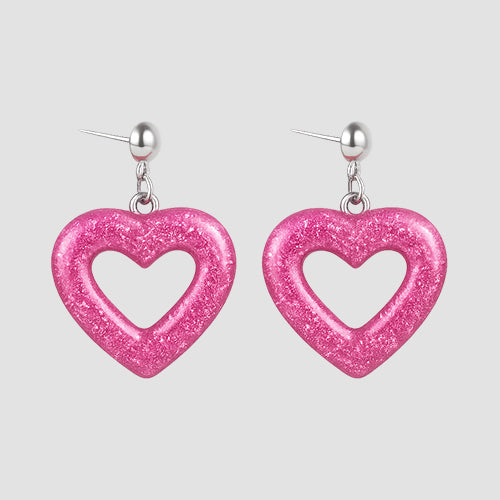 Happy Valentine Chunky Heart Earring in Pink