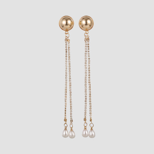 Waterfall Tassel Rhinestone Earrings in Gold