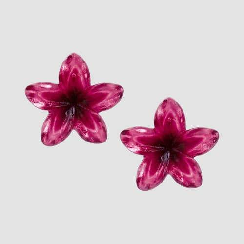 Plumeria Flower Stud Resin Earrings in Dark Pink