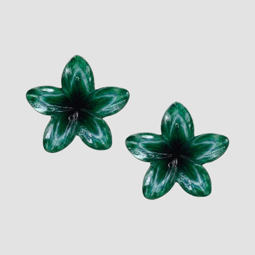 Plumeria Flower Stud Resin Earrings in Green