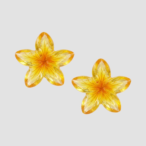 Plumeria Flower Stud Resin Earrings in Yellow