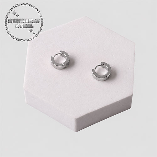 Stainless Steel Huggie Earring in Silver