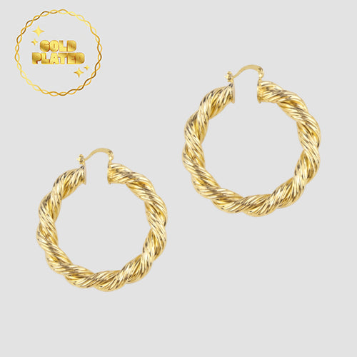 Gold Plated Brushed Etch Hoop Earring
