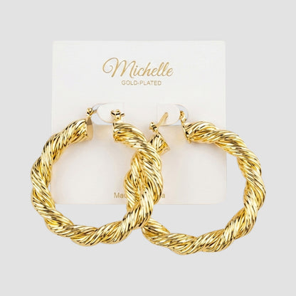 Gold Plated Brushed Etch Hoop Earring