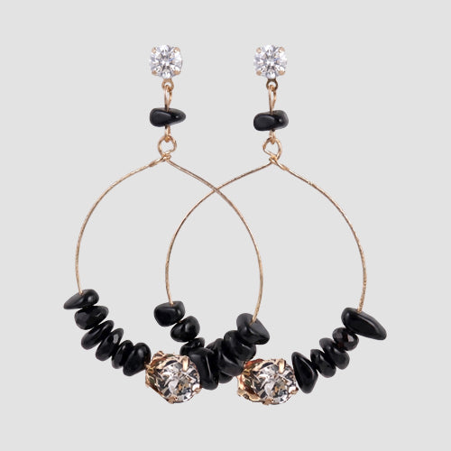 Bead Insert Circle Earrings in Black
