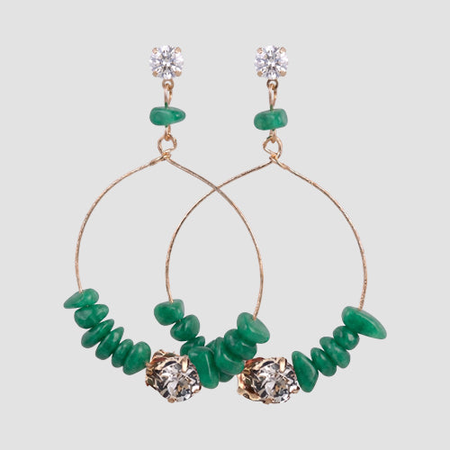 Bead Insert Circle Earrings in Green