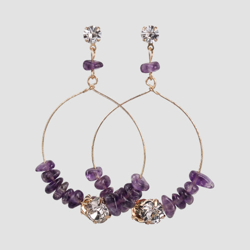 Bead Insert Circle Earrings in Purple