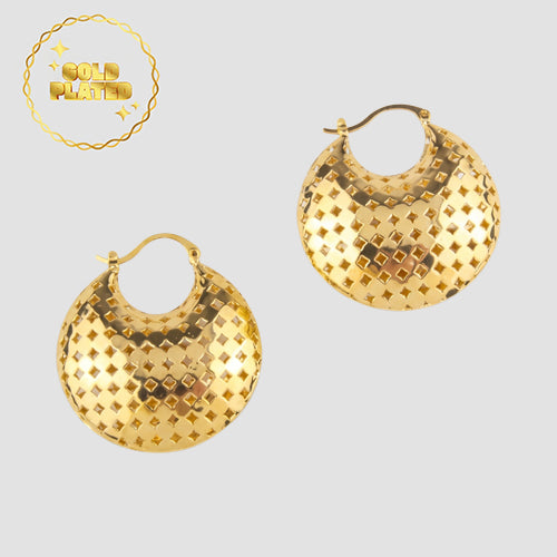 Gold Plated Chunky Checker Fan Earring