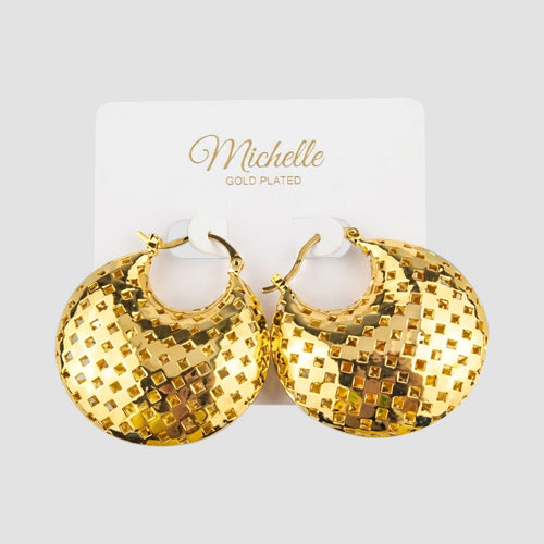Gold Plated Chunky Checker Fan Earring