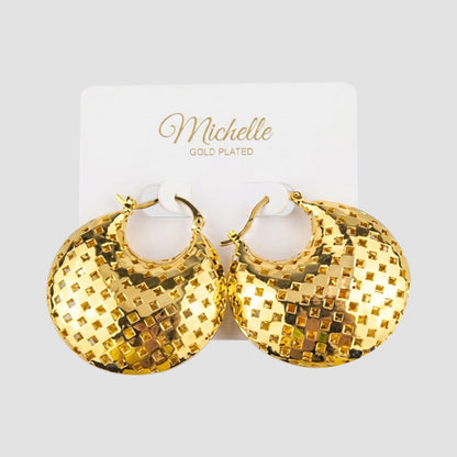 Gold Plated Chunky Checker Fan Earring