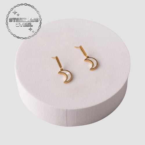 Stainless Steel & Enamel Moon 3pc Earring Set in Gold & White