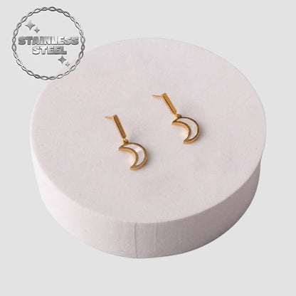 Stainless Steel & Enamel Moon 3pc Earring Set in Gold & White