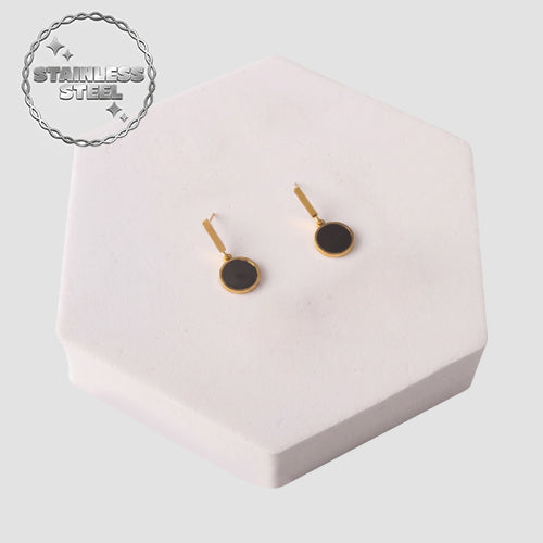 Stainless Steel & Enamel Star 3pc Earring Set in Black & Gold