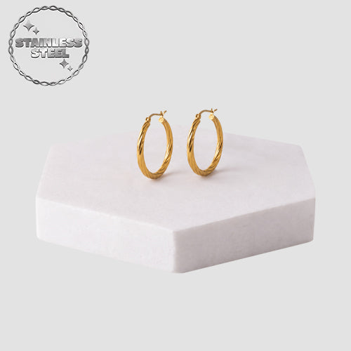 Stainless Steel Leverback Twist Hoop Earrings in Gold