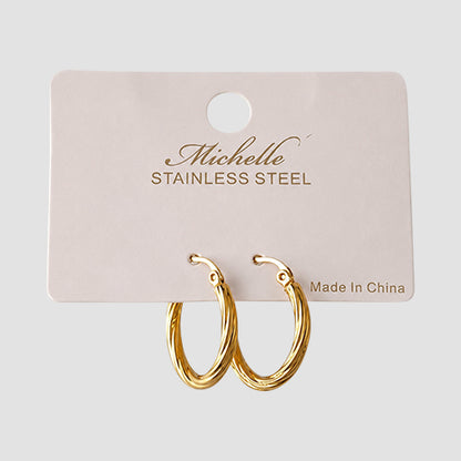 Stainless Steel Leverback Twist Hoop Earrings in Gold