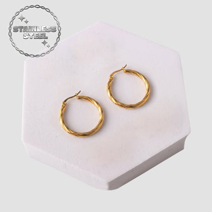 Stainless Steel Leverback Twist Hoop Earrings in Gold