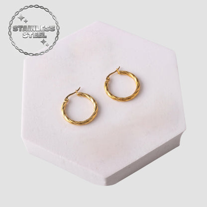 Stainless Steel Leverback Twist Hoop Earrings in Gold