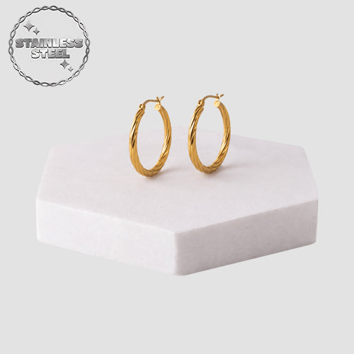 Stainless Steel Leverback Twist Hoop Earrings in Gold