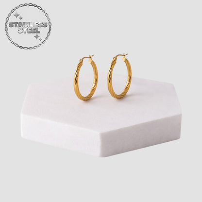Stainless Steel Leverback Twist Hoop Earrings in Gold