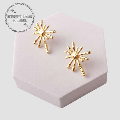 Stainless Steel Sun Bar Rays Earring in Gold