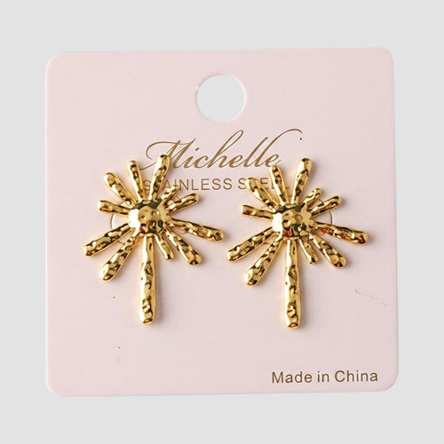 Stainless Steel Sun Bar Rays Earring in Gold