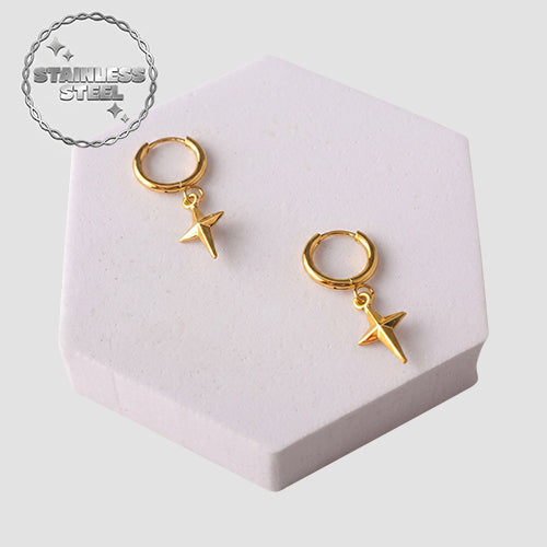Stainless Steel Goth Star Huggie Earring in Gold