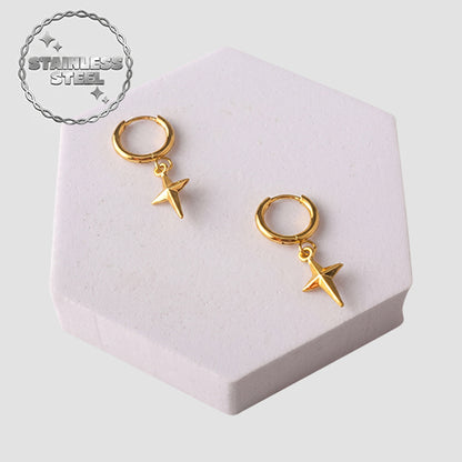 Stainless Steel Goth Star Huggie Earring in Gold