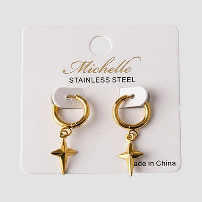 Stainless Steel Goth Star Huggie Earring in Gold