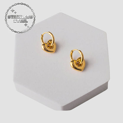 Stainless Steel Heart Threaded Huggie Earring in Gold