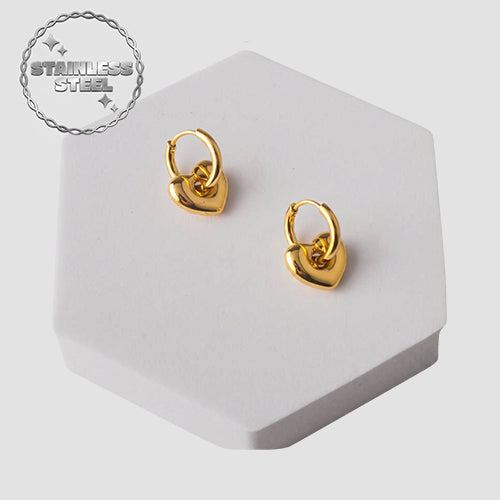 Stainless Steel Heart Threaded Huggie Earring in Gold