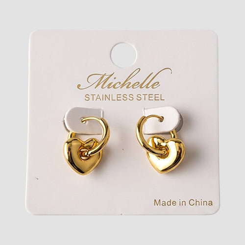 Stainless Steel Heart Threaded Huggie Earring in Gold