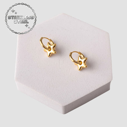 Stainless Steel Star Threaded Huggie Earring in Gold