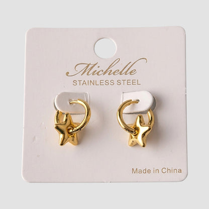 Stainless Steel Star Threaded Huggie Earring in Gold