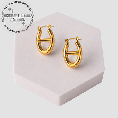 Stainless Steel Divided Oval Huggie Earring in Gold
