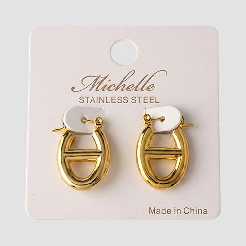 Stainless Steel Divided Oval Huggie Earring in Gold