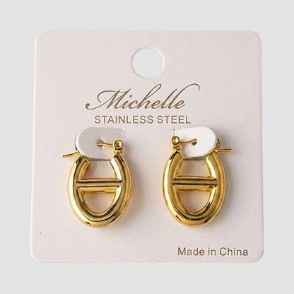 Stainless Steel Divided Oval Huggie Earring in Gold