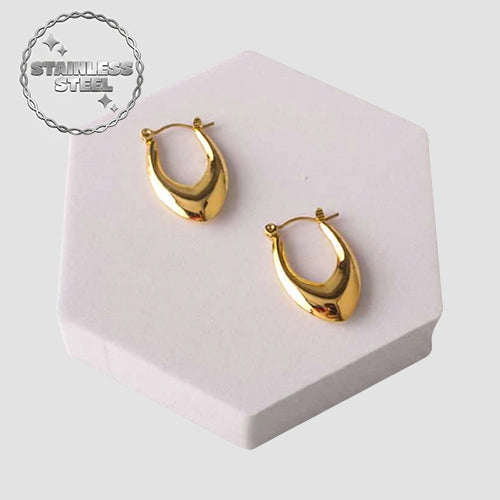 Stainless Steel Pointed Oval Huggie Earring in Gold