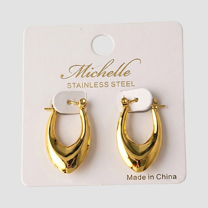 Stainless Steel Pointed Oval Huggie Earring in Gold