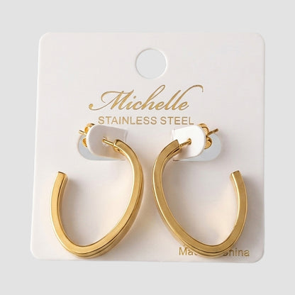 Stainless Steel Triple Layer Open Oval Hoop Earring in Gold