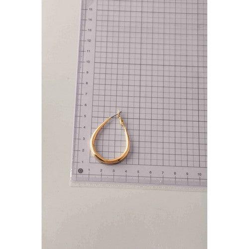 Stainless Steel Post Tube Teardrop Hoop Earring in Gold
