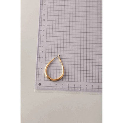 Stainless Steel Post Tube Teardrop Hoop Earring in Gold
