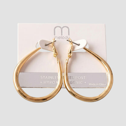 Stainless Steel Post Tube Teardrop Hoop Earring in Gold