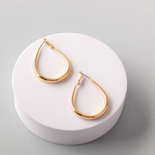 ER39997GS Stainless Steel Post Hypo Allergenic Tube Teardrop Hoop Earring in Gold