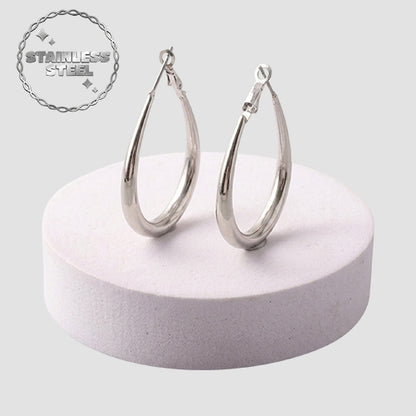 Stainless Steel Tube Teardrop Hoop Earring in Silver