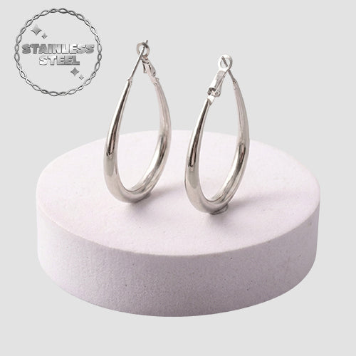 Stainless Steel Tube Teardrop Hoop Earring in Silver