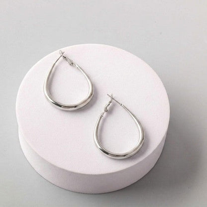 ER39997GS Stainless Steel Tube Teardrop Hoop Earring in Silver