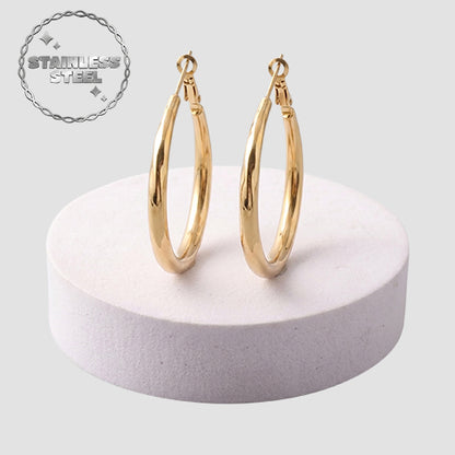 Stainless Steel Post Box Twist Hoop Earring in Gold
