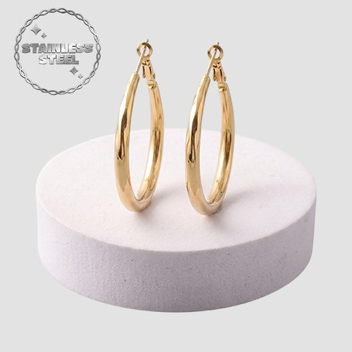 Stainless Steel Post Box Twist Hoop Earring in Gold